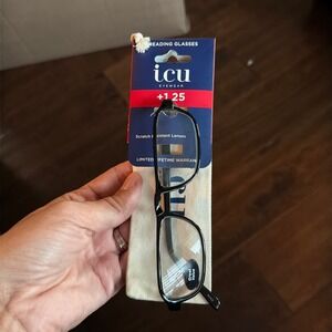 ICU Eyewear Reading Glasses +1.25 Black Rectangular Frame Scratch Resistant Lens